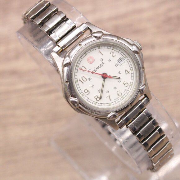 Wenger Swiss Made Watch Womens Silver Tone Stainless Steel Date WR 100m - Picture 1 of 10